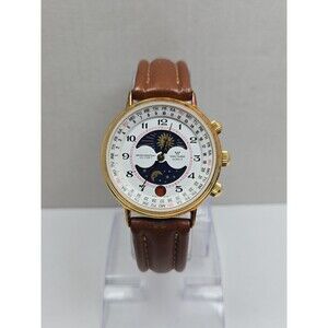 Waltham XF9020B Vintage Mens Sun Moon Calendar Goldtone Quartz Watch New Battery